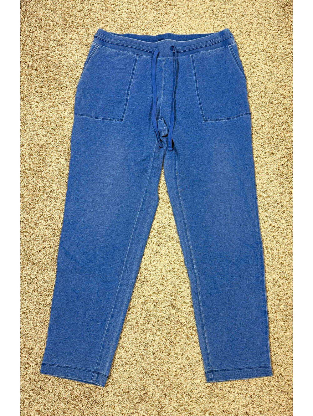 purejill INDIGO Blue Knit Cotton Jogger Pants M Drawstring Pockets Lounge wear